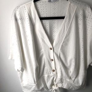 White Zara top with front tie